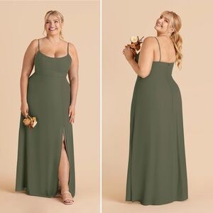 NWT Birdy Grey Amy Chiffon Bridesmaid Dress Gown Moss Green Slit Size XL
